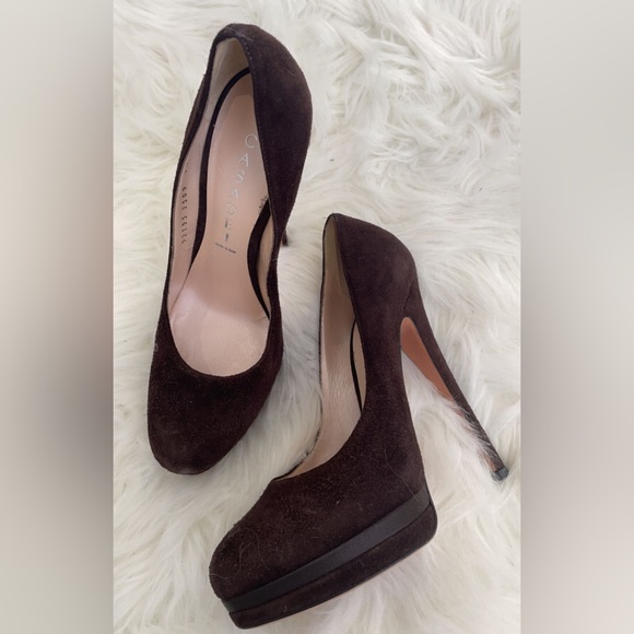 Casadei high heeel shoes velvet in brown colour round toe l - Picture 3 of 3